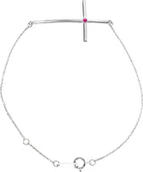 Platinum Round Natural Pink Tourmaline Accented Sideways Cross Bracelet
