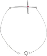 Platinum Round Natural Ruby Accented Sideways Cross Bracelet