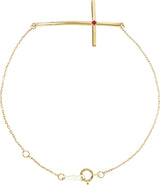 14K Gold Round Natural Ruby Accented Sideways Cross Bracelet - Yellow Gold