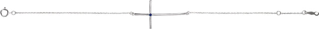 Platinum Round Natural Blue Sapphire Accented Sideways Cross Bracelet - view 2