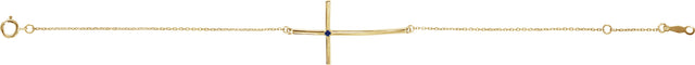 14K Gold Round Natural Blue Sapphire Accented Sideways Cross Bracelet - Yellow Gold - view 2