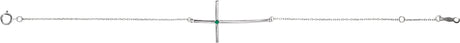 Platinum Round Natural Emerald Accented Sideways Cross Bracelet - view 2
