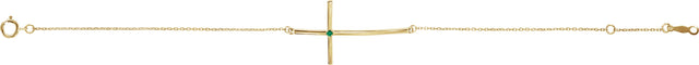 14K Gold Round Natural Emerald Accented Sideways Cross Bracelet - Yellow Gold - view 2