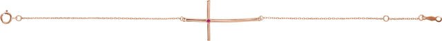 14K Gold Round Natural Pink Tourmaline Accented Sideways Cross Bracelet - Rose Gold - view 2