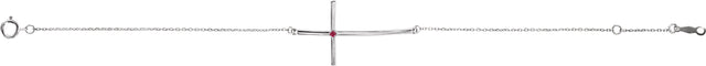 14K Gold Round Natural Ruby Accented Sideways Cross Bracelet - White Gold - view 2