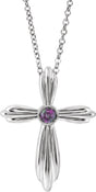 Platinum Round Lab-Grown Alexandrite Bezel-Set Cross Necklace or Pendant