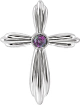 Platinum Round Lab-Grown Alexandrite Bezel-Set Cross Necklace or Pendant