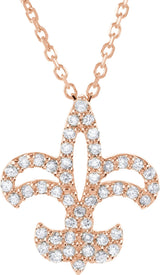 14K Gold Round Natural Diamond Fleur-de-Lis Necklace - Rose Gold