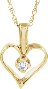 14K Gold Round Natural Diamond Accented Heart Necklace or Pendant - Yellow Gold