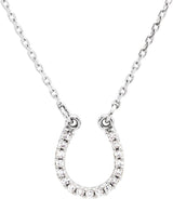 14K Gold Round Natural Diamond Horseshoe Necklace - White Gold