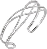 14K Gold Round Natural Diamond Criss-Cross Cuff Bracelet - view 3