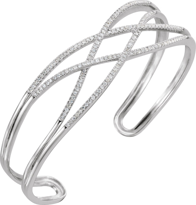14K Gold Round Natural Diamond Criss-Cross Cuff Bracelet - view 3