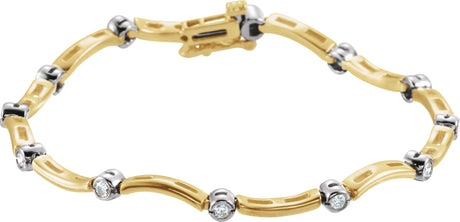 14K Gold Round Natural Diamond Accented Line Bracelet – 2.2mm Stones