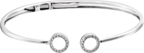 14K Gold Round Natural Diamond Circle Hinged Cuff Bracelet - White Gold