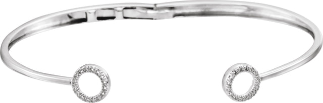 14K Gold Round Natural Diamond Circle Hinged Cuff Bracelet - White Gold - view 2