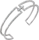 14K Gold Round Natural Diamond Accented Cuff Bracelet - view 3