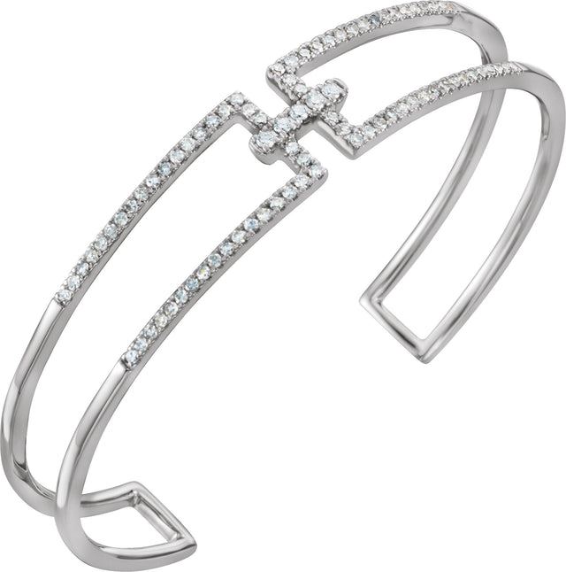 14K Gold Round Natural Diamond Accented Cuff Bracelet - view 3