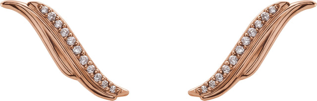 14K Gold Round Natural Diamond Freeform Ear Climbers - Rose Gold - view 2