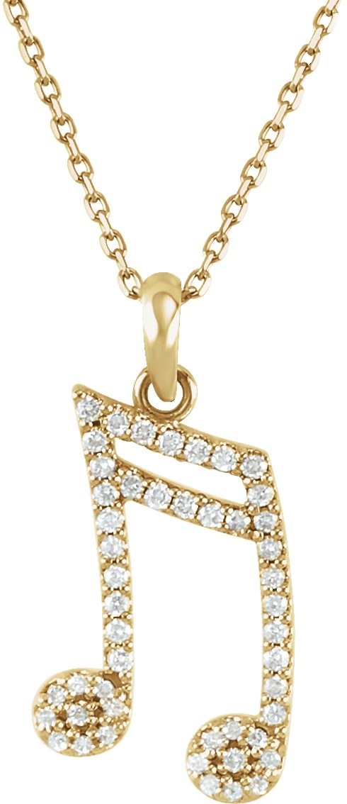 14K Gold Round Natural Diamond Double Sixteenth Note Necklace or Pendant - Yellow Gold