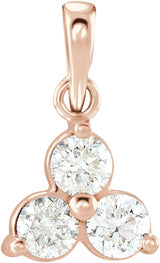 14K Gold Round Natural Diamond Three-Stone Pendant – up to 1/3 CTW - Rose Gold