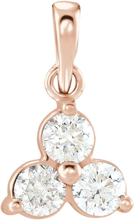 14K Gold Round Natural Diamond Three-Stone Pendant – up to 1/3 CTW - Rose Gold