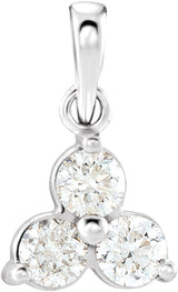 14K Gold Round Natural Diamond Three-Stone Pendant – up to 1/3 CTW - White Gold
