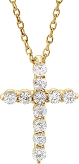 14K Gold Round Lab-Grown Diamond Accented Cross Necklace or Pendant – 1.8-2.4mm Stones - Yellow Gold