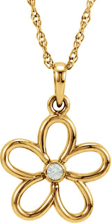 14K Gold Round Natural Diamond Flower Necklace - Yellow Gold