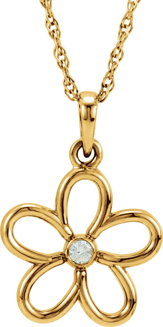 14K Gold Round Natural Diamond Flower Necklace - Yellow Gold