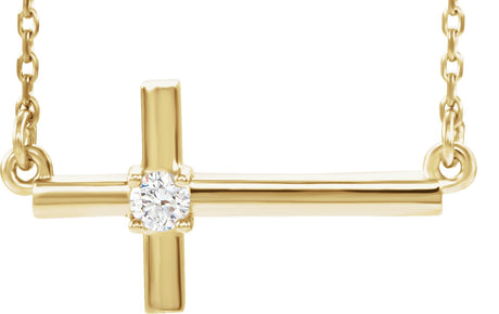 14K Gold Round Natural Diamond Sideways Cross Necklace – up to 1/10 CTW - Yellow Gold