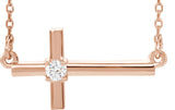 14K Gold Round Natural Diamond Sideways Cross Necklace – up to 1/10 CTW - Rose Gold