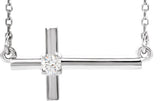 Platinum Round Natural Diamond Sideways Cross Necklace – up to 1/10 CTW