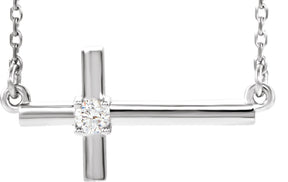 Platinum Round Natural Diamond Sideways Cross Necklace – up to 1/10 CTW