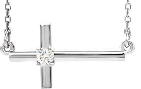 14K Gold Round Lab-Grown Diamond Sideways Cross Necklace – 1/10 CTW - White Gold