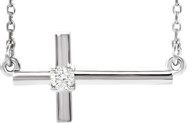 14K Gold Round Lab-Grown Diamond Sideways Cross Necklace – 1/10 CTW - White Gold