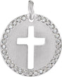 14K Gold Round Natural Diamond Accented Pierced Cross Necklace or Pendant - White Gold