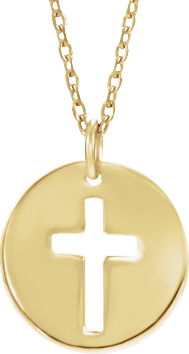 14K Gold Round Natural Diamond Accented Pierced Cross Necklace or Pendant - Yellow Gold - view 3
