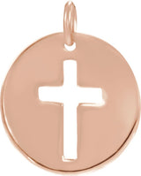 14K Gold Round Natural Diamond Accented Pierced Cross Necklace or Pendant - Rose Gold - view 3