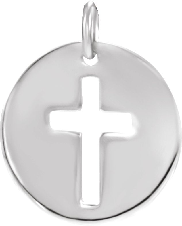 14K Gold Round Natural Diamond Accented Pierced Cross Necklace or Pendant - White Gold - view 3