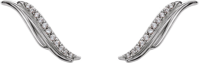 14K Gold Round Natural Diamond Freeform Ear Climbers - White Gold - view 2