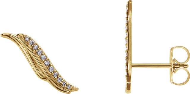 14K Gold Round Natural Diamond Freeform Ear Climbers - Yellow Gold