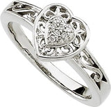 14K Gold Round Natural Diamond Heart Filigree Ring