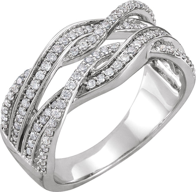 14K Gold Round Natural Diamond Criss-Cross Ring XII
