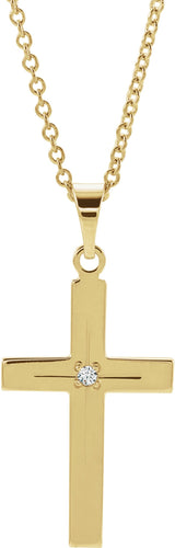 14K Gold Round Natural Diamond Cross Necklace or Pendant - Yellow Gold