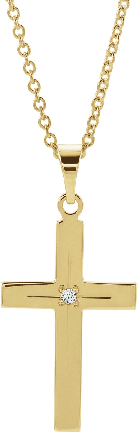 14K Gold Round Natural Diamond Cross Necklace or Pendant - Yellow Gold