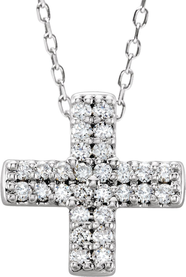 14K Gold Round Natural Diamond Cross Necklace or Pendant – 0.07 CTW - White Gold