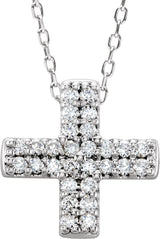 Platinum Round Natural Diamond Cross Necklace or Pendant – 0.07 CTW
