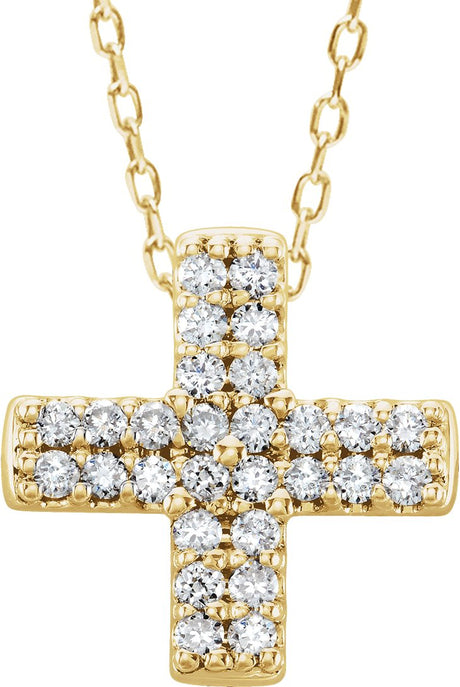 14K Gold Round Natural Diamond Cross Necklace or Pendant – 0.07 CTW - Yellow Gold