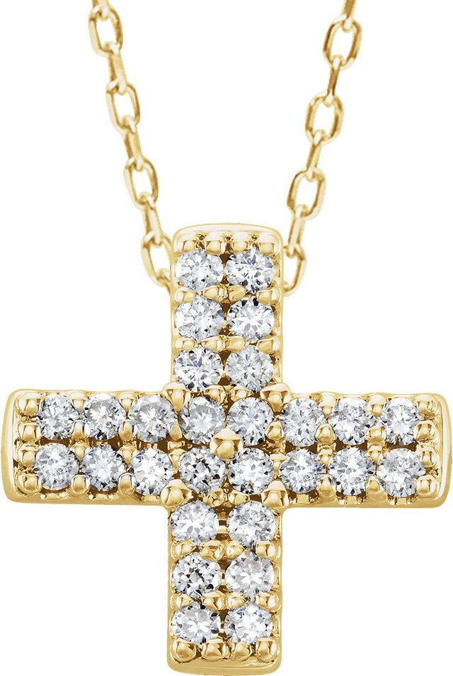 14K Gold Round Natural Diamond Cross Necklace or Pendant – 0.07 CTW - Yellow Gold