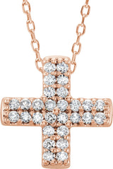 14K Gold Round Natural Diamond Cross Necklace or Pendant – 0.07 CTW - Rose Gold